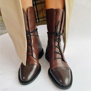 Inch2 BROWN LEATHER BROGUE lace up boots brown size 41